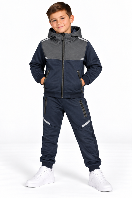 Boys Fleece Lined Tracksuit 781 with Hood and Zipped Pockets (TL004)