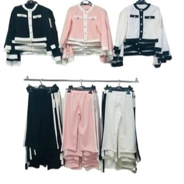 TLC Girls Two Piece Trousers and Top Set with Buttons - Kids Fashion