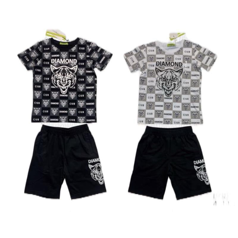 TLC F057 Boys Tiger Print Tshirt & Shorts - Kids Fashion outfits