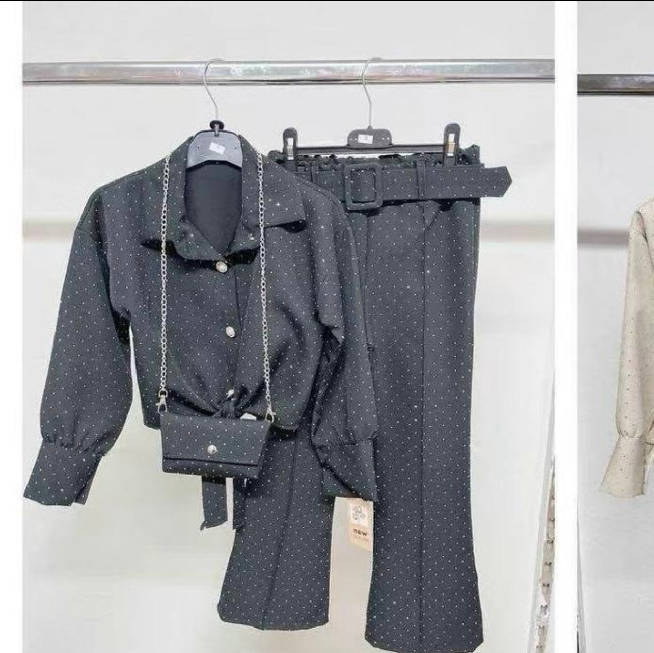 TLC New Girls co-ord sets with trousers, top & matching handbag outfit set with button & shiny diamantes