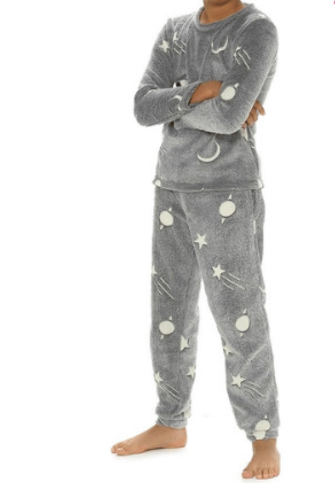 TLC Kids Boys Girls Unisex Glow In The Dark Warm Pyjamas Set Nightwear