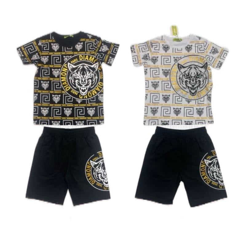 TLC F056 Boys Tiger Print Tshirt & Shorts Sets outfits