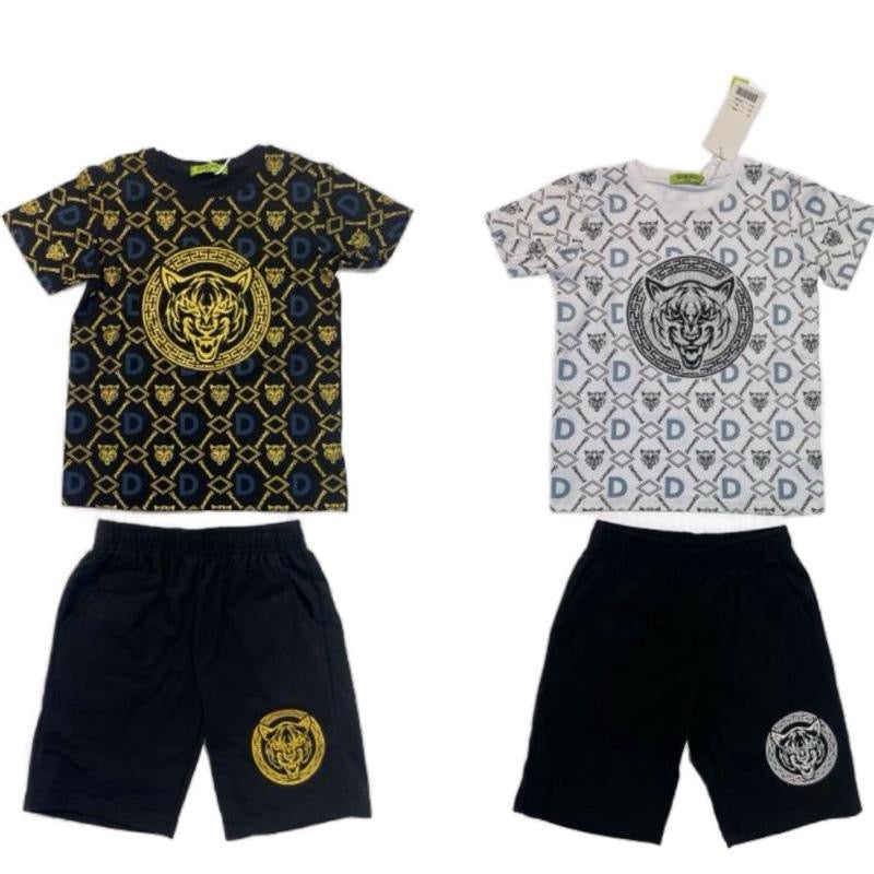 TLC F055 Boys Tiger Print Tshirt & Shorts - Kids Fashion outfits