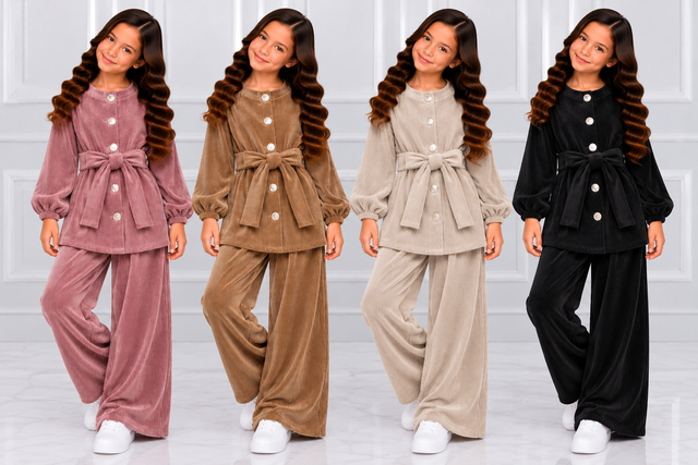 Girls velour co-ord sets in four colours