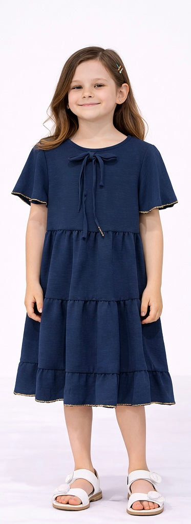 TrendLockerz Girls short sleeve dress with gold detail