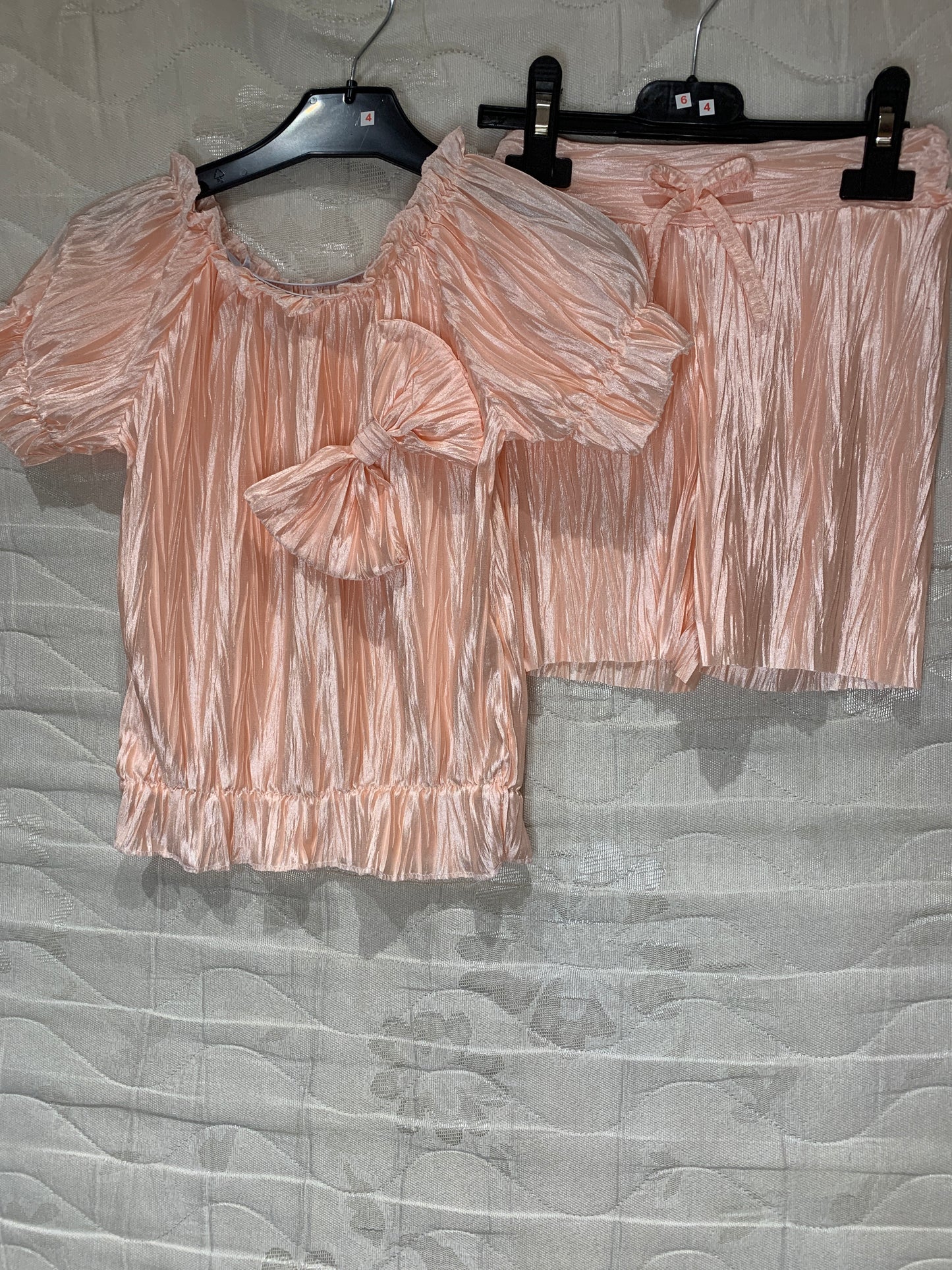TLC Girls ribbed shorts and top coord set with bow