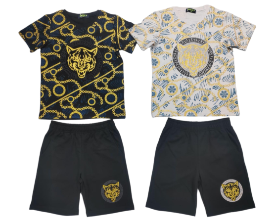 TLC F059 Boys Tiger Print Tshirt & Shorts Sets 6