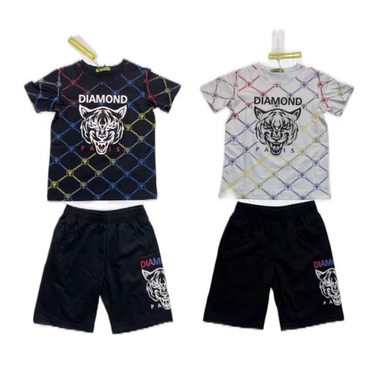 TLC F058 Boys Tiger Print Tshirt & Shorts Set outfits