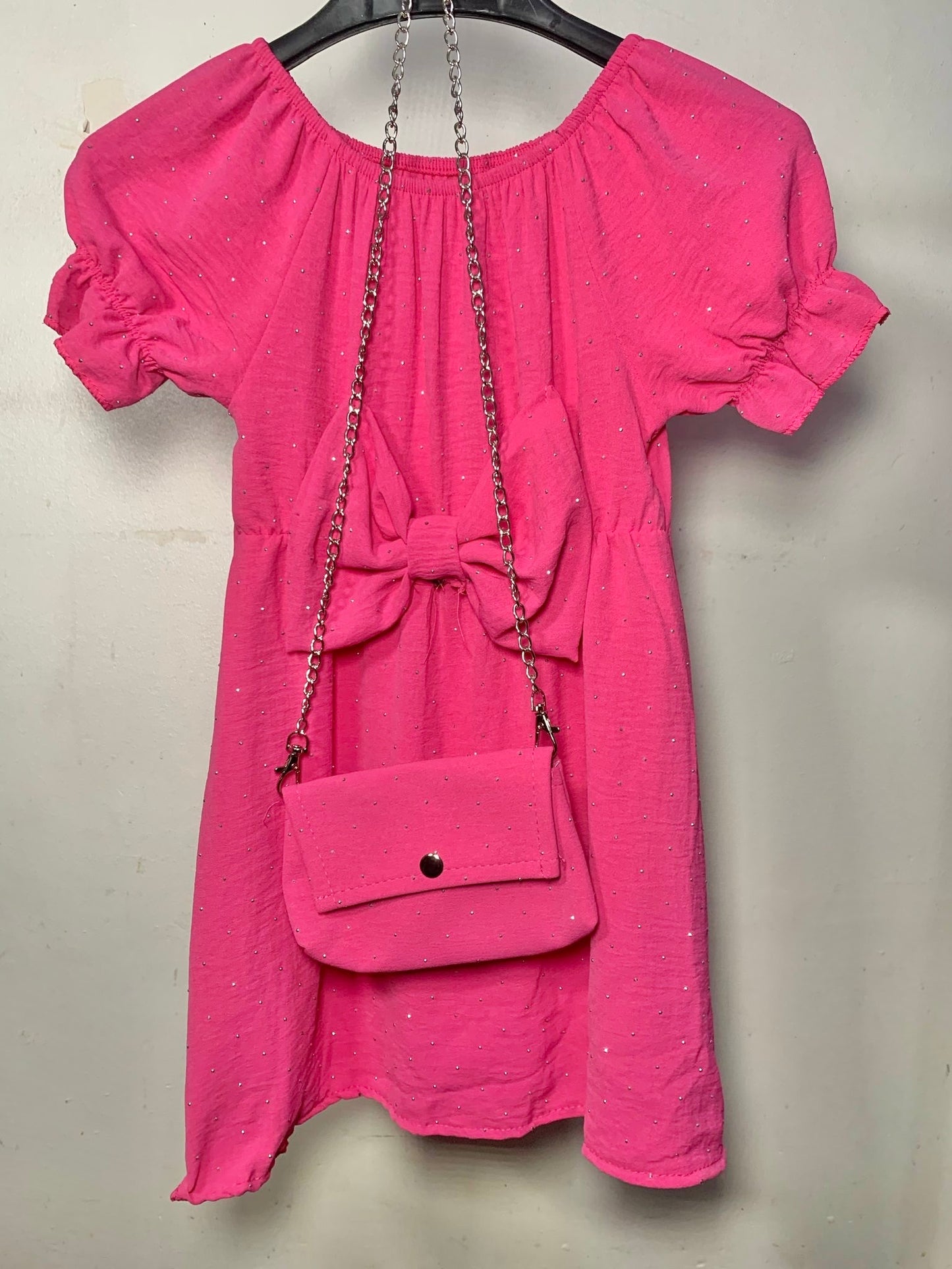 Girls Summer Bow Tie Sparkly Dress & Handbag