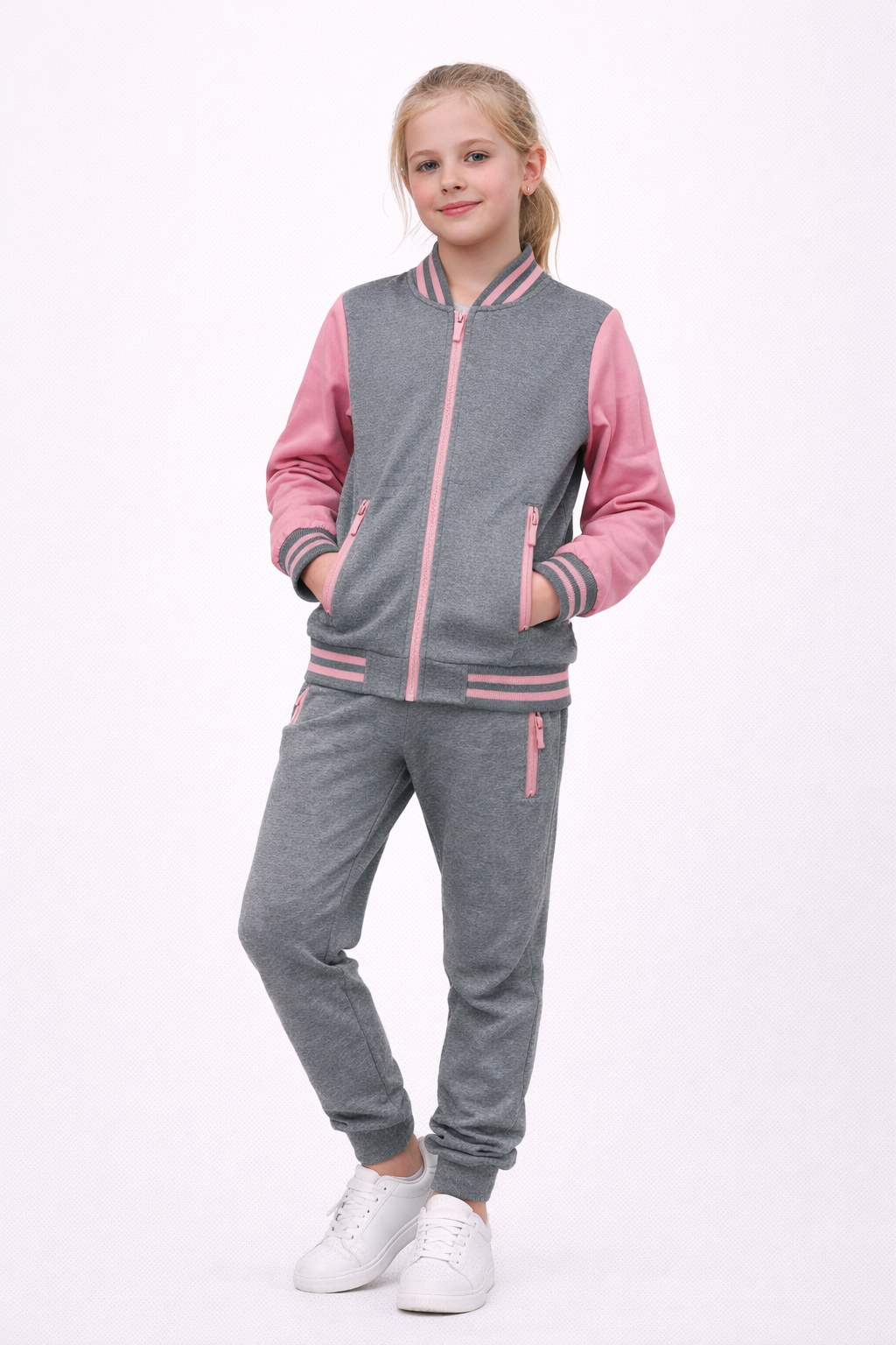TLC Girls Tracksuit Set With Zip Pockets Warm Winter Colours Fleece Joggers