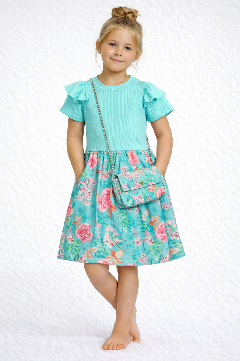 Girls summer ribbed dresses with handbag