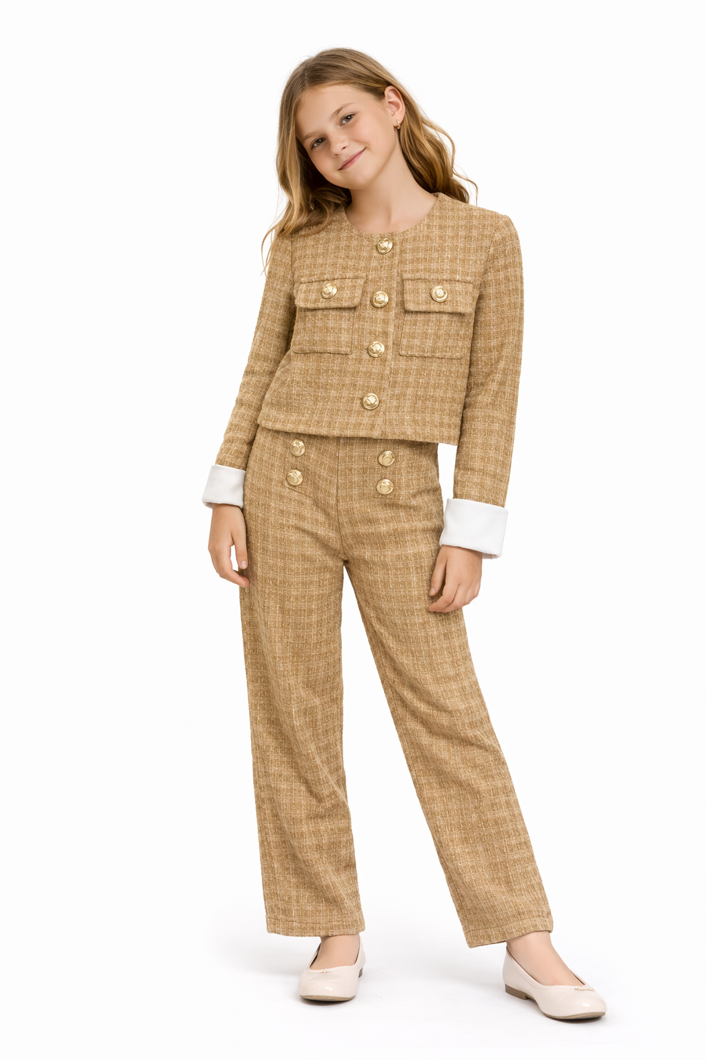 TLC Girls coord sets trousers and top with button design set winter