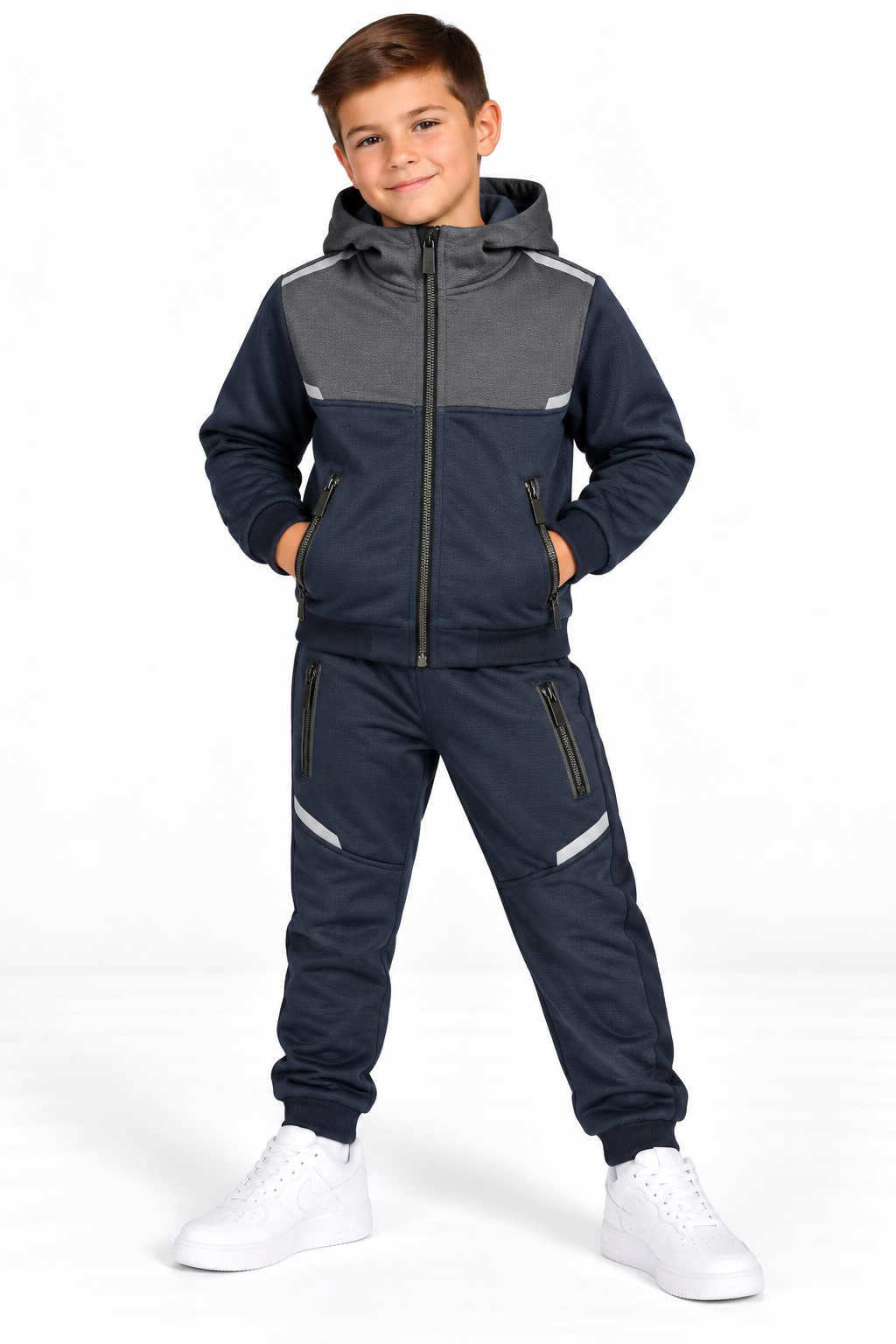 Boys Fleece Lined Tracksuit 781 with Hood and Zipped Pockets