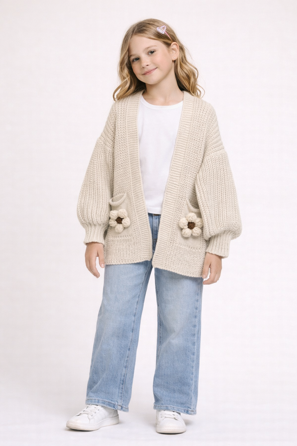 TLC Balloon Sleeve Cardigans with Flower Warm Winter Girls Clothing