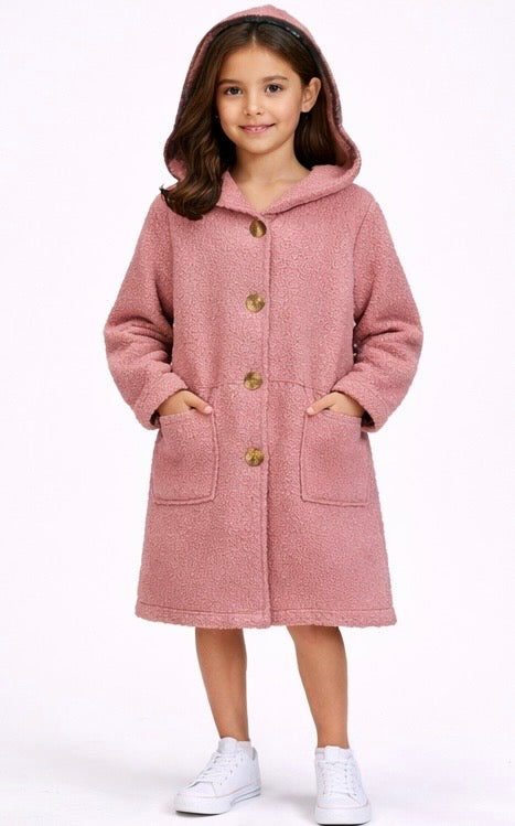 TLC Girls Warm Winter Teddy Fleece Cardigans With Hood & Buttons Outfit