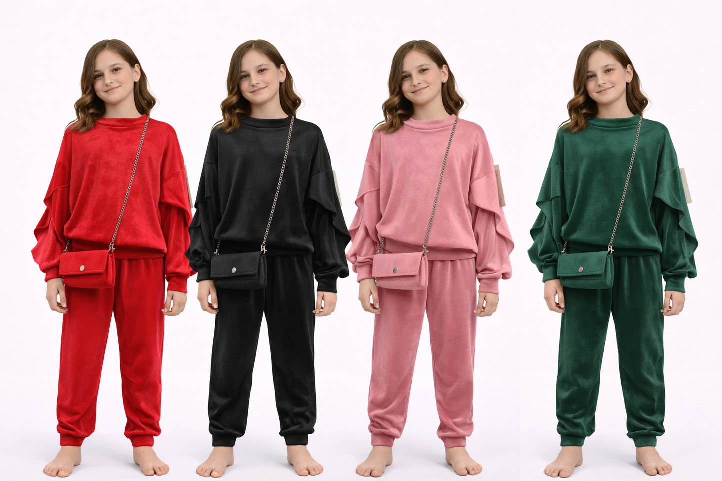 TLC Girls warm velour soft coord tracksuit set with handbag