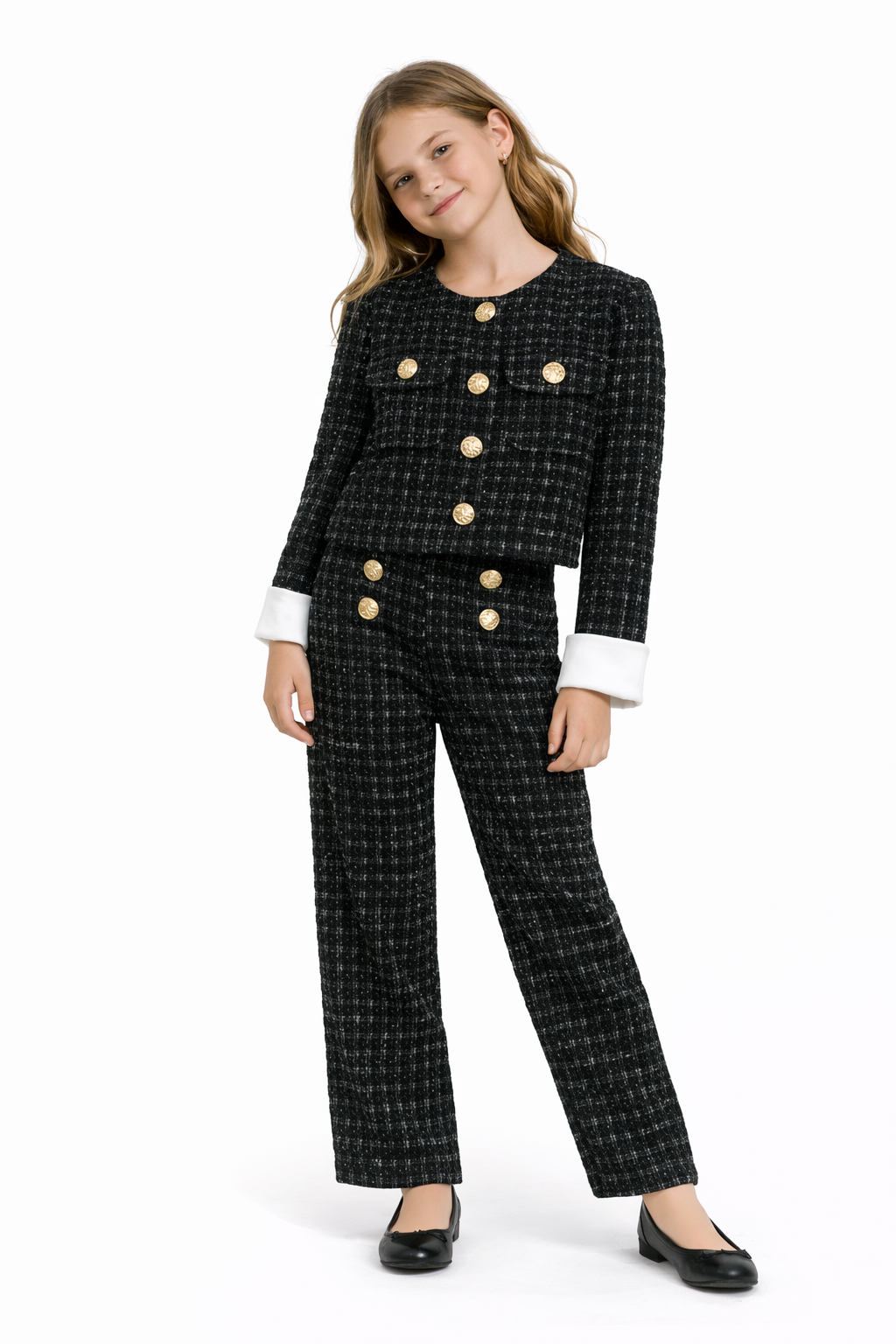 TLC Girls coord sets trousers and top with button design set winter