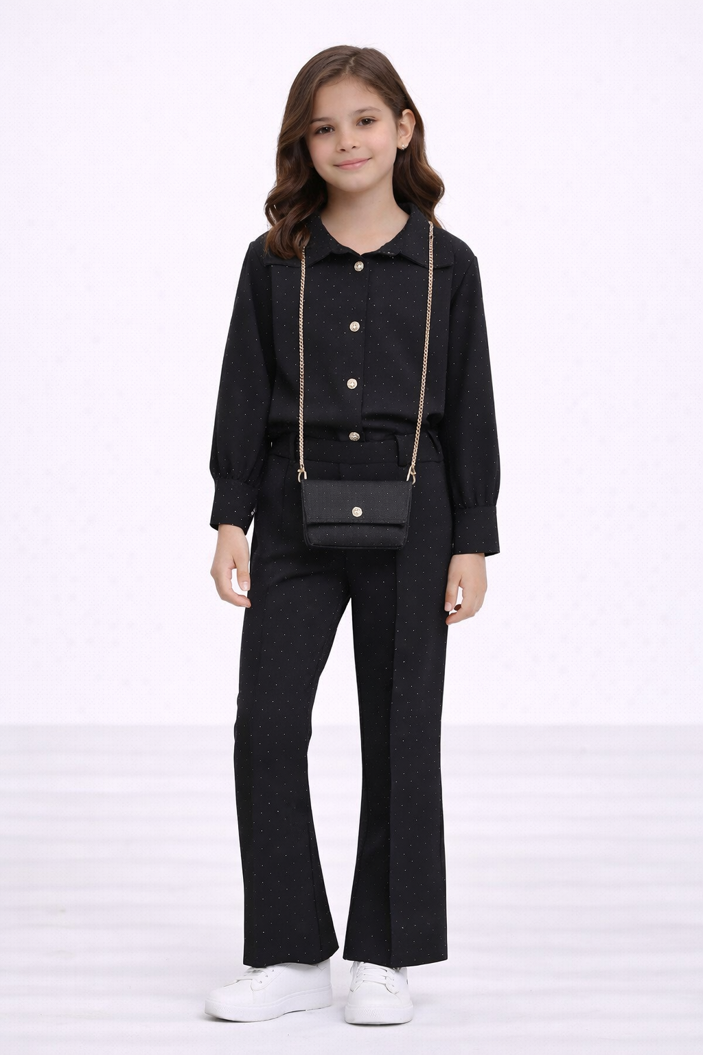 TLC New Girls co-ord sets with trousers, top & matching handbag outfit set with button & shiny diamantes