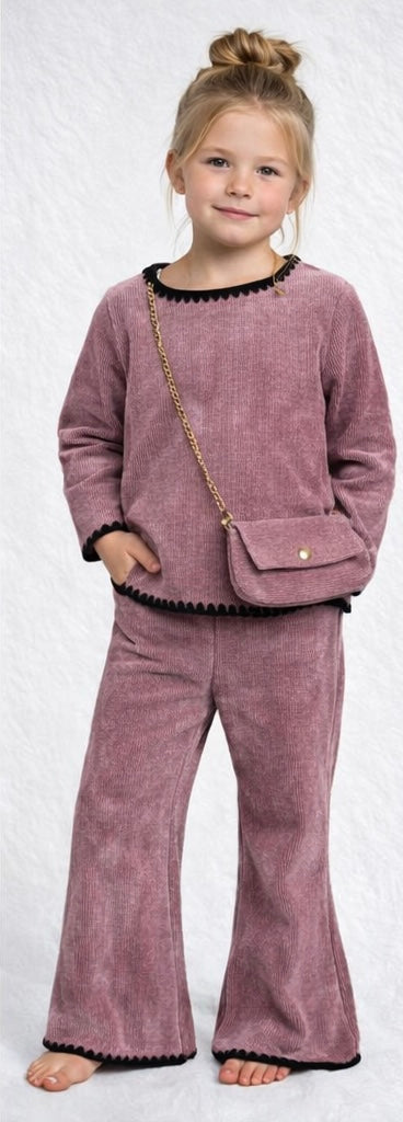 Girls velour coord sets warm winter with handbag