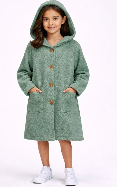 TLC Girls Warm Winter Teddy Fleece Cardigans With Hood & Buttons Outfit