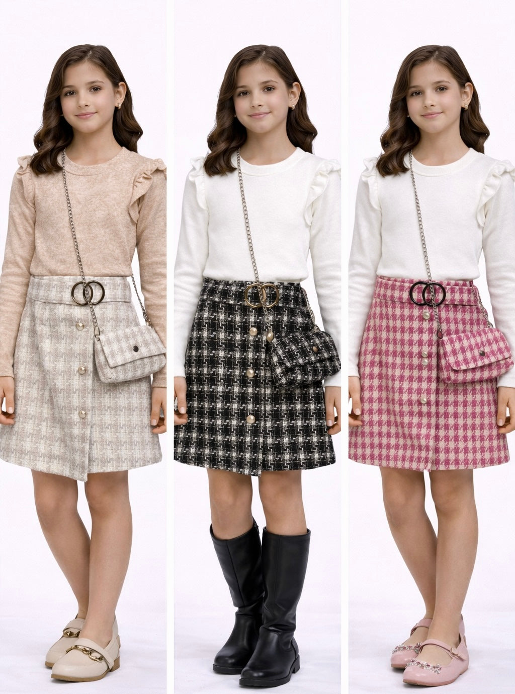 TLC Girls Warm Dresses with Handbag Cute Outfit Buttons Dress Viral
