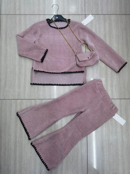 Girls velour coord sets warm winter with handbag