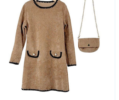 TLC Girls Warm Jumper Dress With Handbag