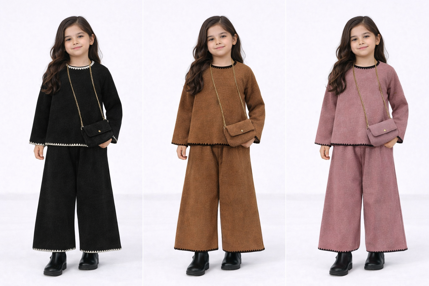 TLC Girls co-ord sets with trousers & top detailing & matching handbag outfit set