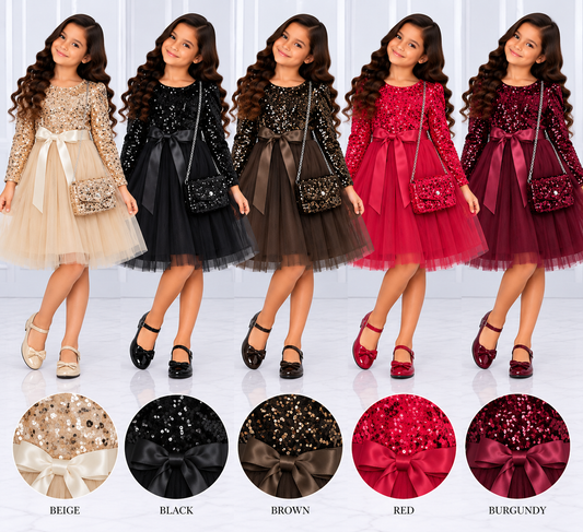 Girls’ Shiny Ribbon Dress | Ages 3–14 (TL229)