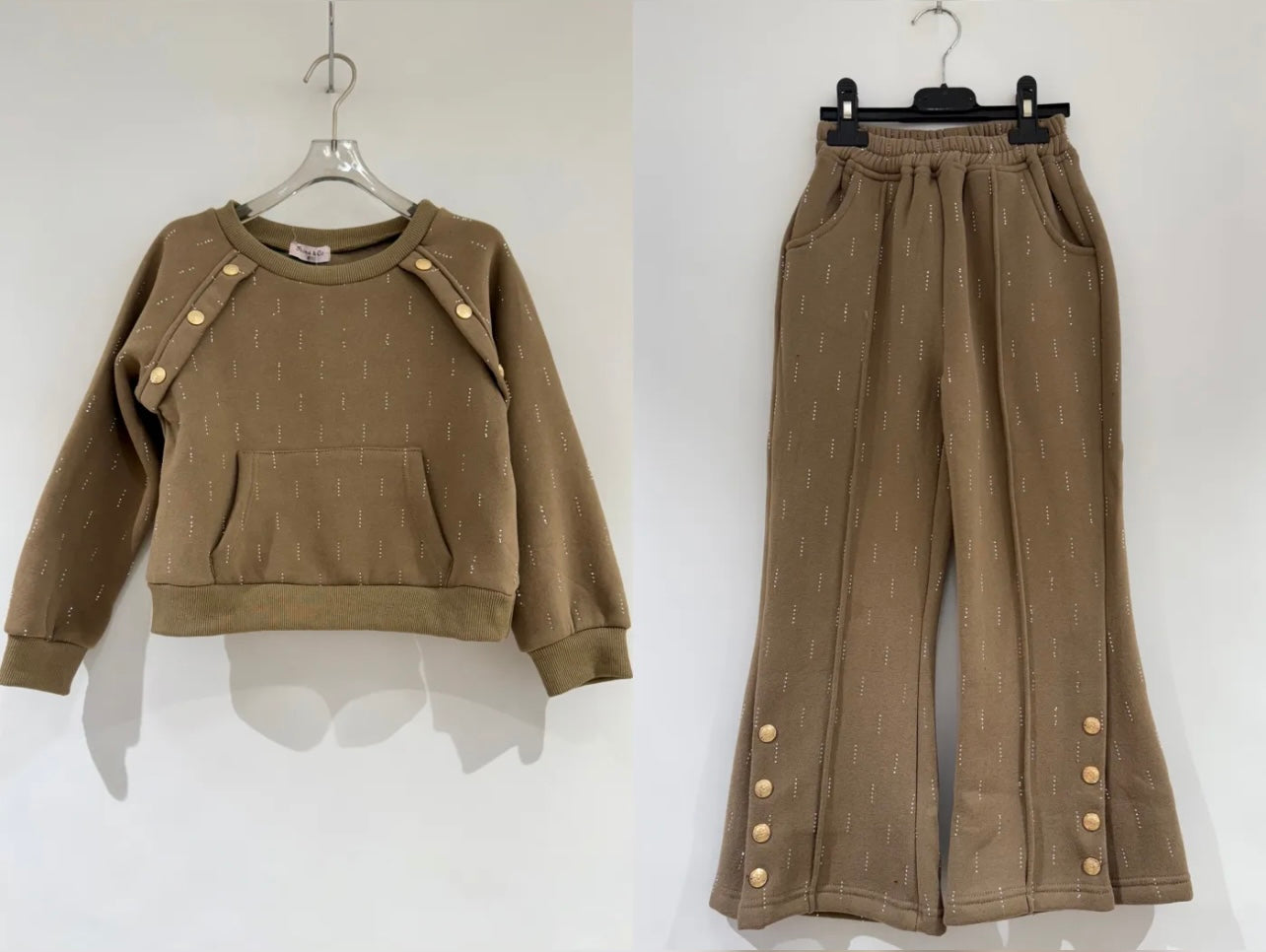 Girls Sweatshirt & Flare Trousers co-ord Set with Diamantés & Buttons 4-14 years