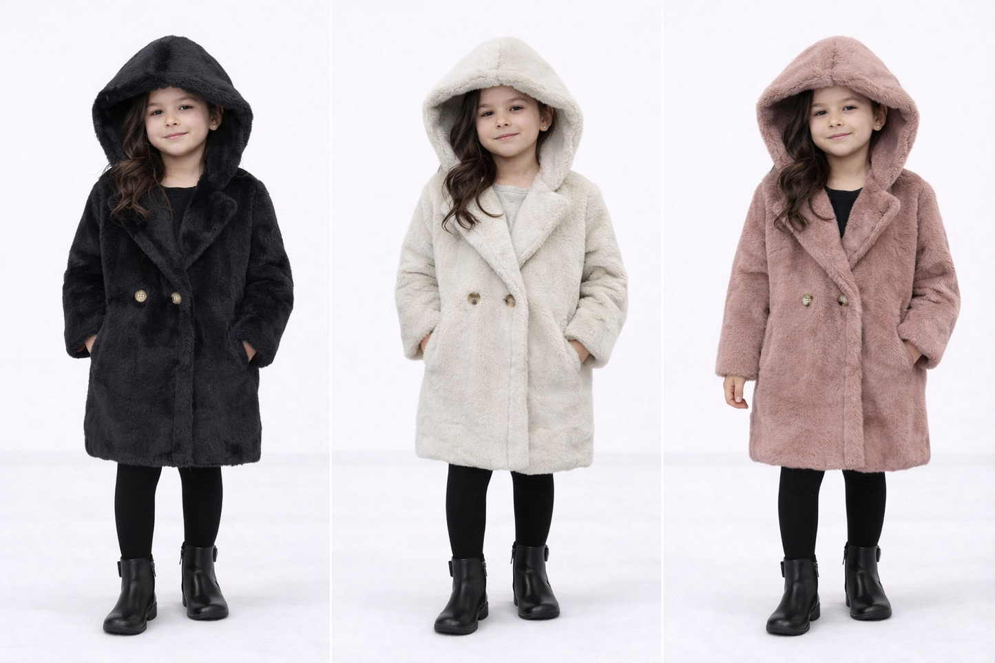 TLC Girls fur soft jacket coats with hood & pockets