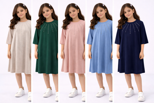 Girls Sparkle Kaftan Ramadan / Eid Abaya Dress Oversized