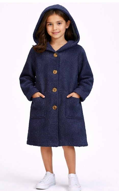TLC Girls Warm Winter Teddy Fleece Cardigans With Hood & Buttons Outfit