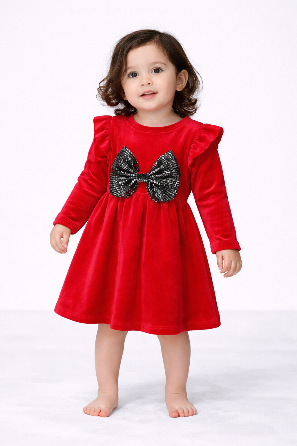 TLC Baby Girls Dresses Christmas Party Velour Warm Cute Outfit Dress