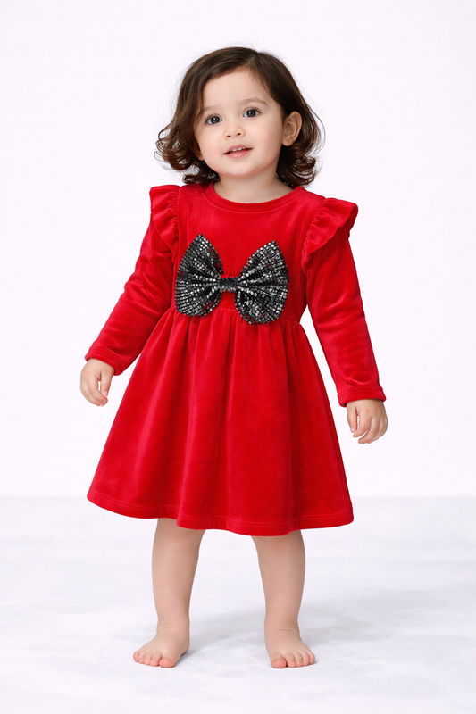 TLC Baby Girls Dresses Christmas Party Velour Warm Cute Outfit Dress