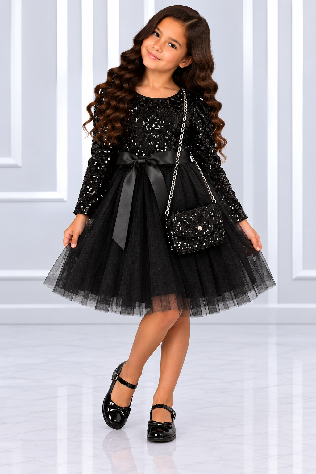 Girls’ Shiny Ribbon Dress | Ages 3–14 (TL229)