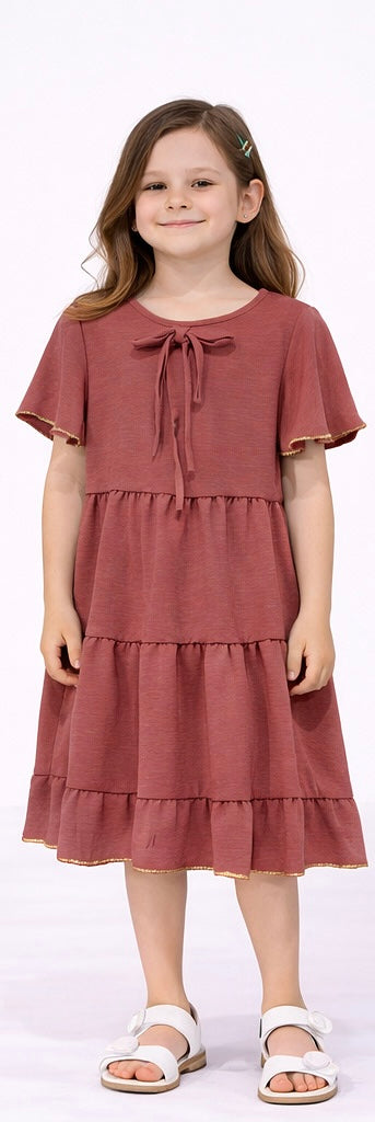 TrendLockerz Girls short sleeve dress with gold detail