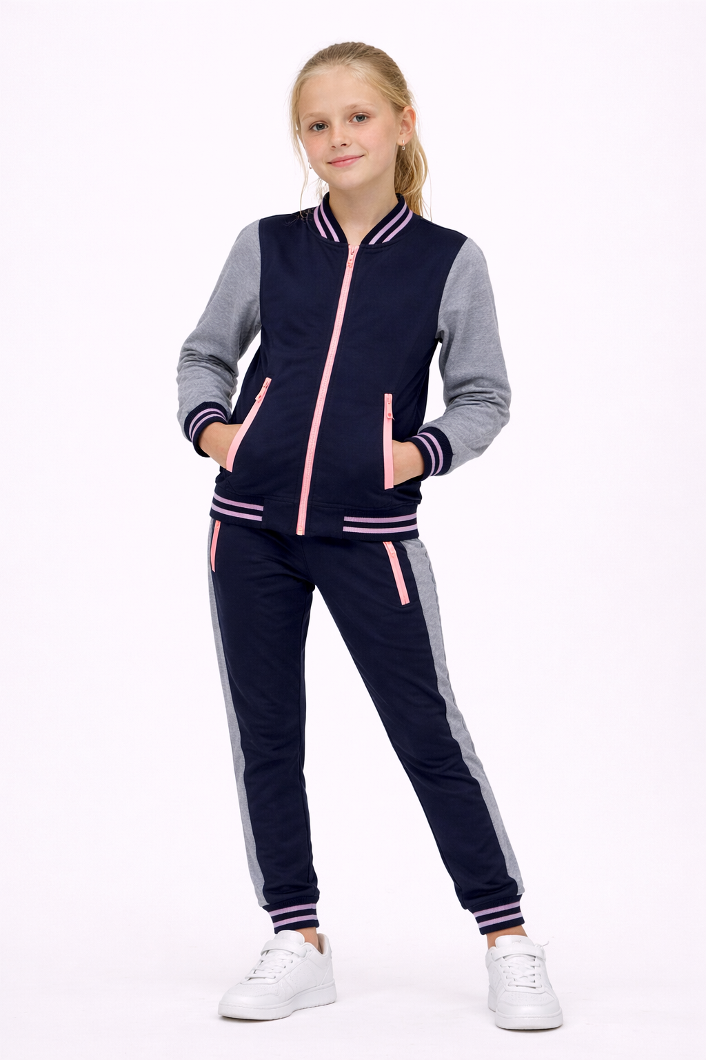 TLC Girls Tracksuit Set With Zip Pockets Warm Winter Colours Fleece Joggers