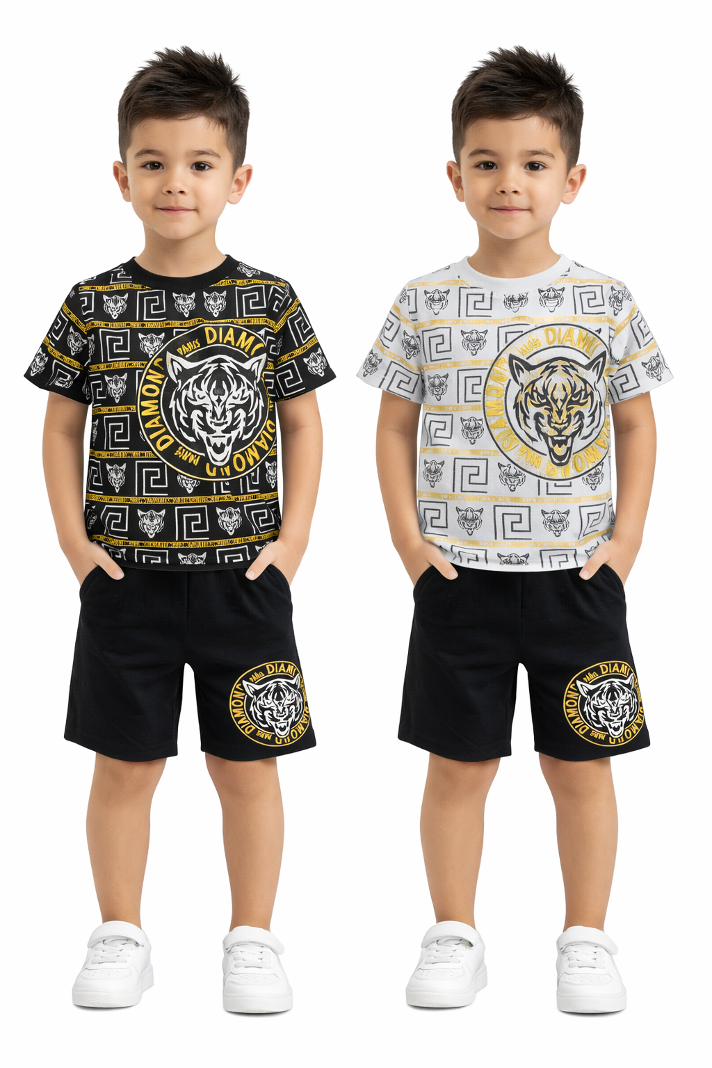 TLC F056 Boys Tiger Print Tshirt & Shorts Sets outfits