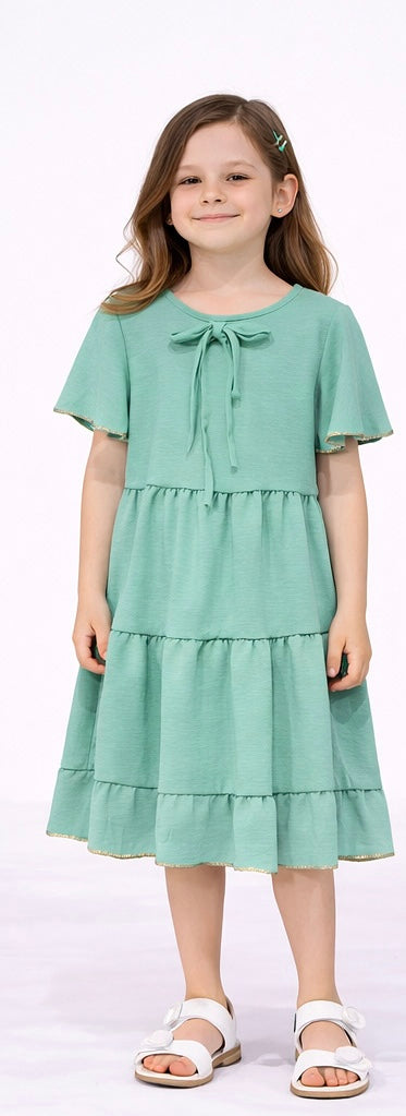 TrendLockerz Girls short sleeve dress with gold detail