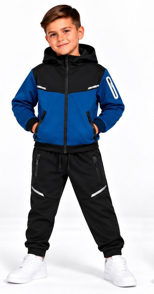 Boys Fleece Lined Tracksuit 781 with Hood and Zipped Pockets