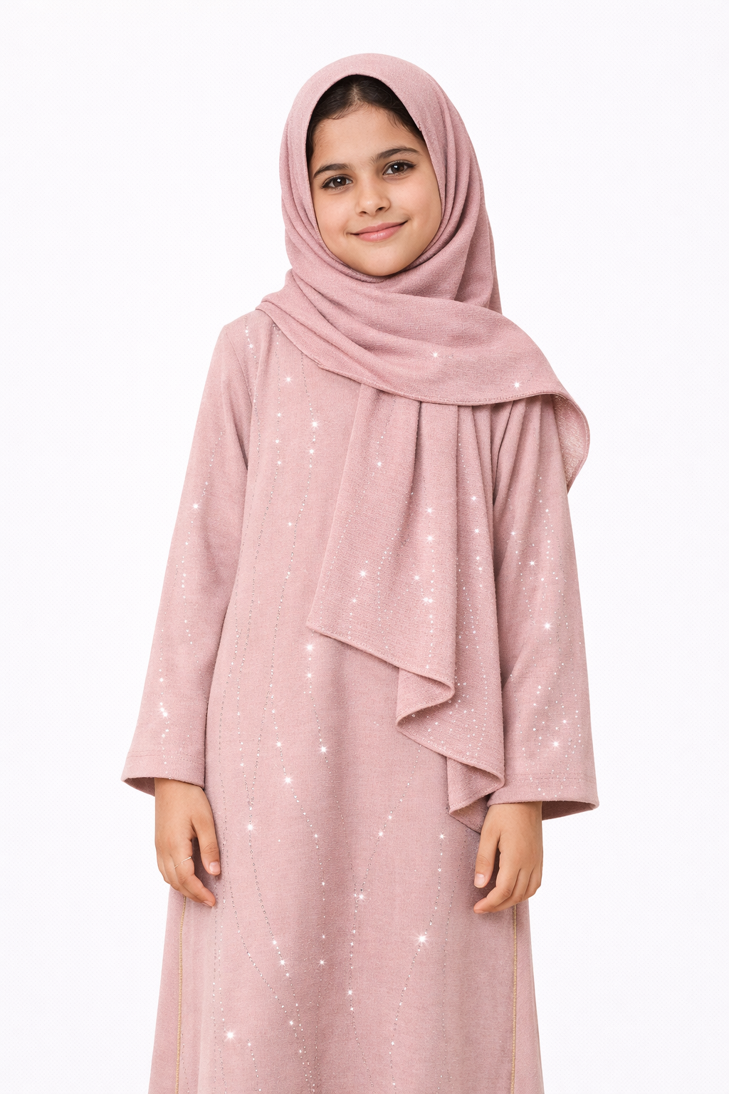 Girls Shiny Sparkle Kids Abayas with Attached Scarf