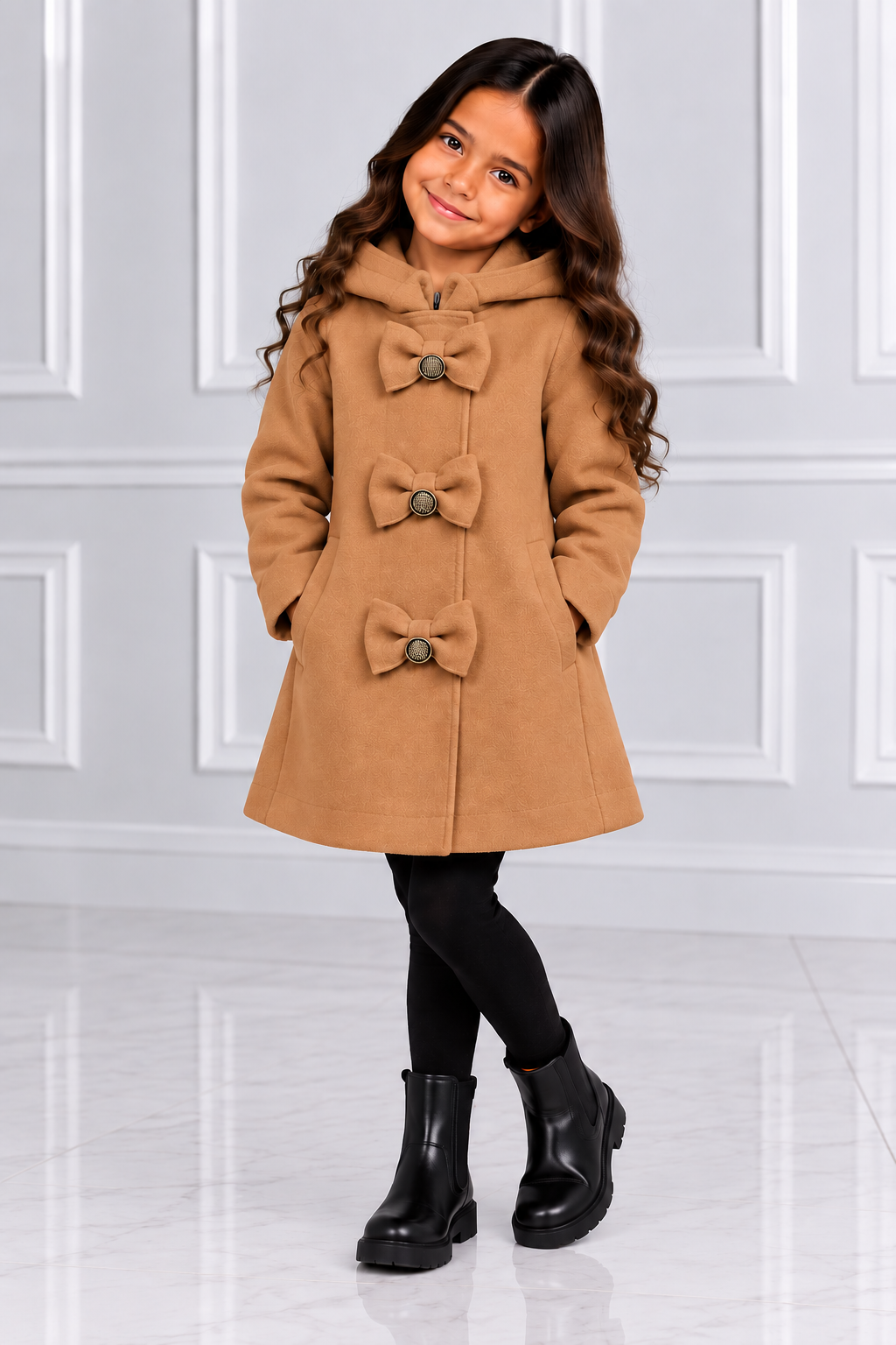 Girls bow tie hooded jackets