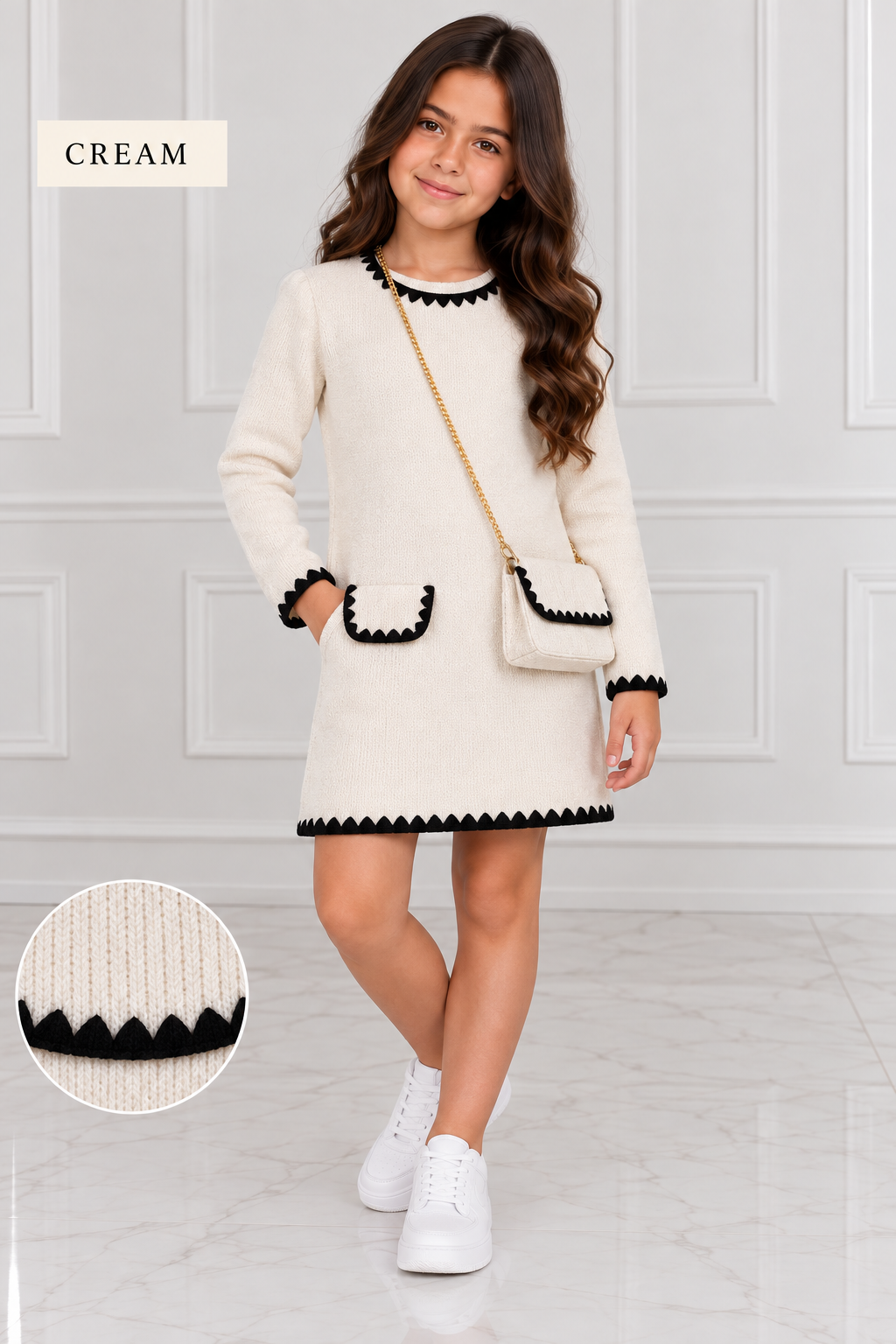 Girls velour ribbed dress & handbag