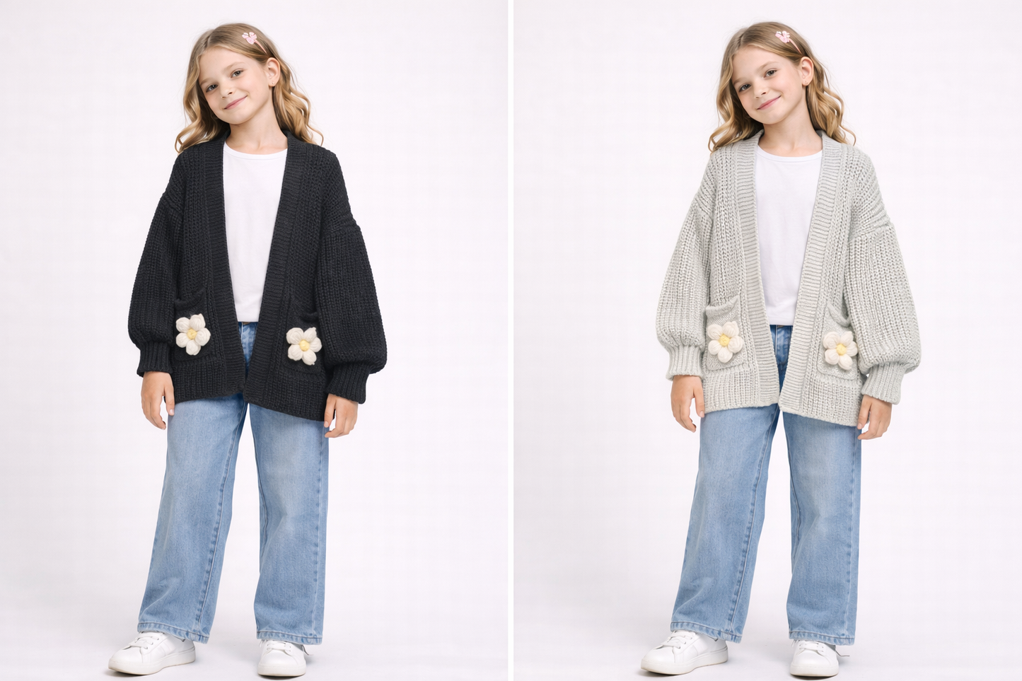 TLC Balloon Sleeve Cardigans with Flower Warm Winter Girls Clothing