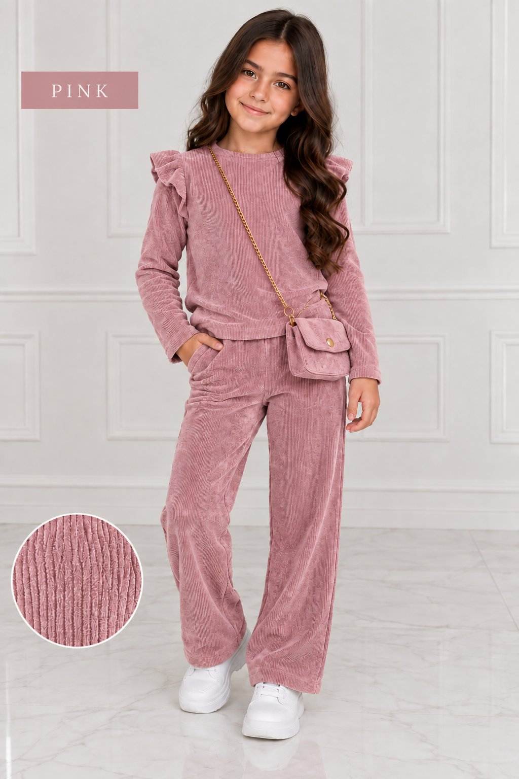 Girls 3 piece outfit velour ribbed