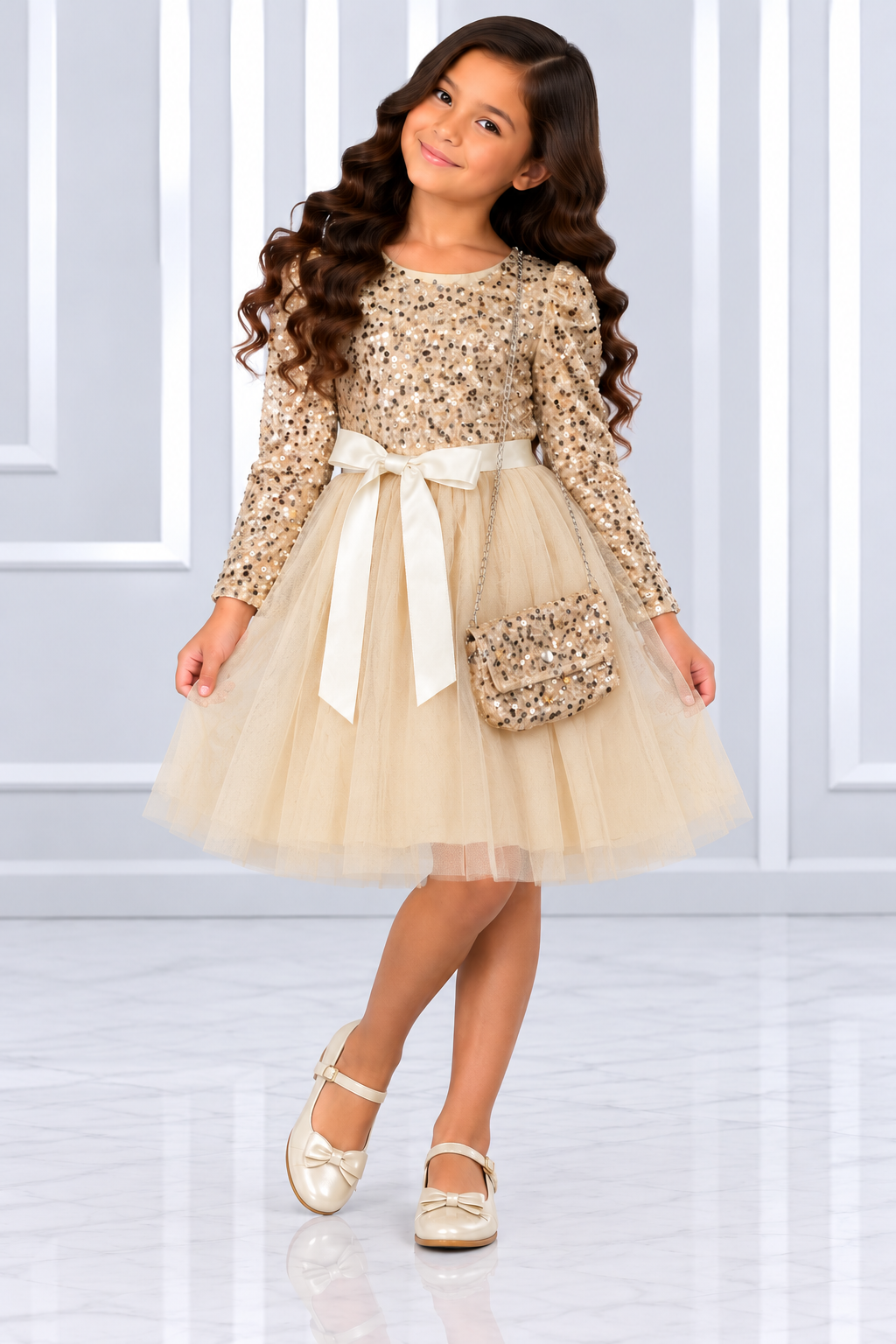 Girls’ Shiny Ribbon Dress | Ages 3–14 (TL229)