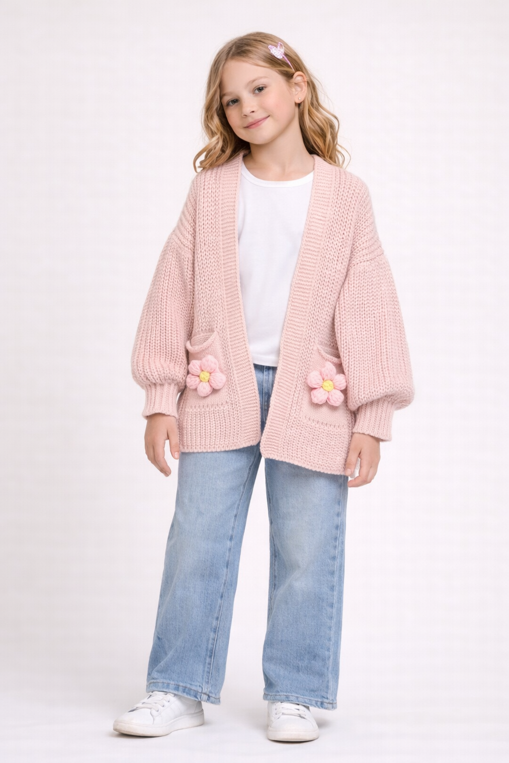 TLC Balloon Sleeve Cardigans with Flower Warm Winter Girls Clothing