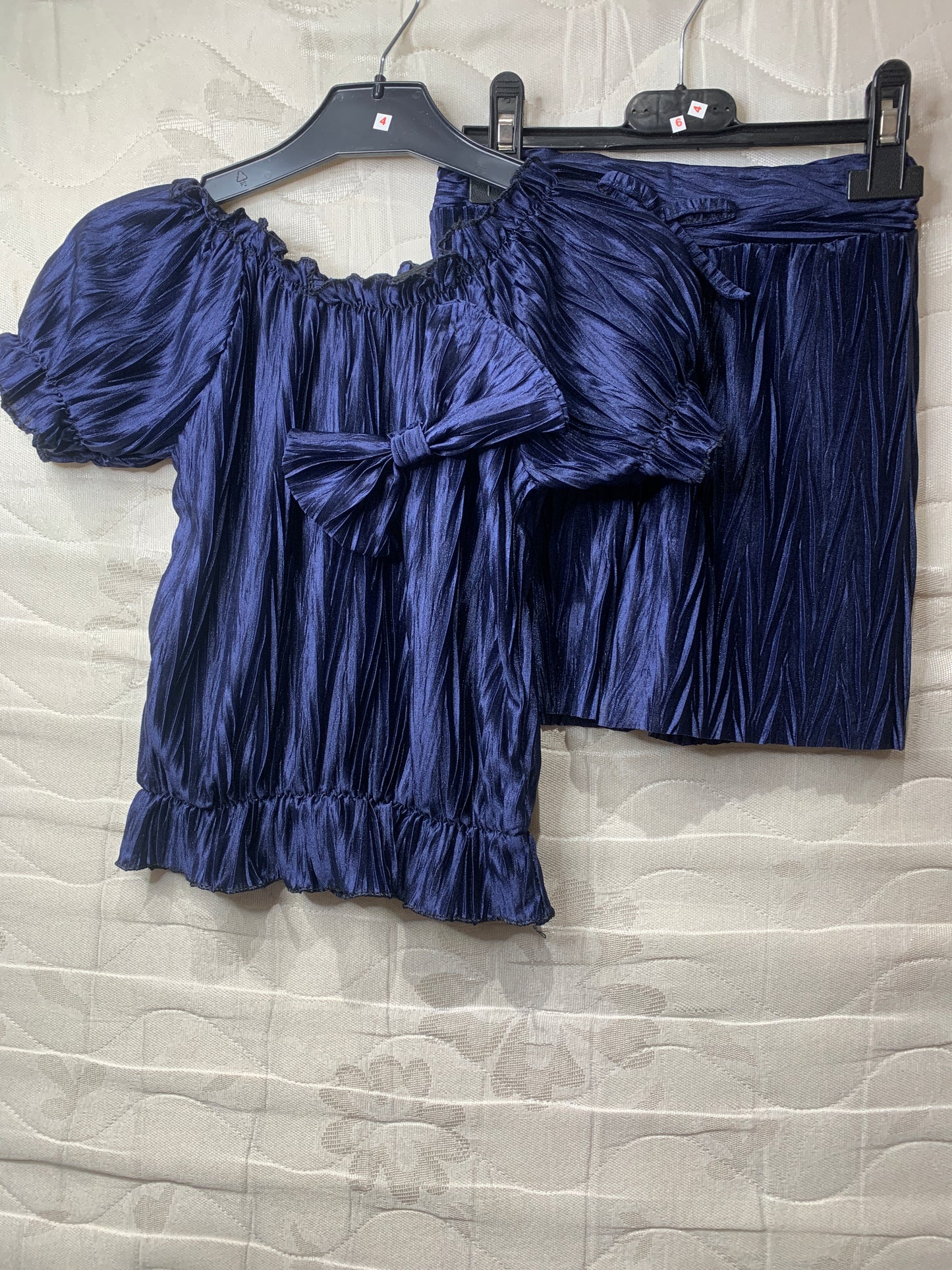 TLC Girls ribbed shorts and top coord set with bow
