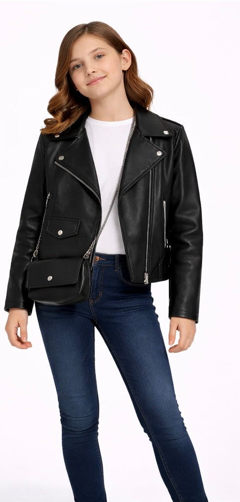 TLC Kids Childrens Biker Faux Leather Jackets Warm Winter Stylish Cute Coat Outfit